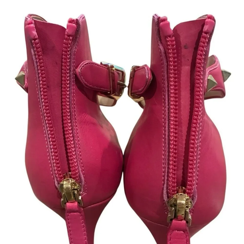 Valentino Garavani Leather Rockstud Ankle Strap Heels EU 38.5 US 8.5 Pink Pumps